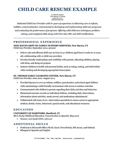Child Care Resume Sample No Experience