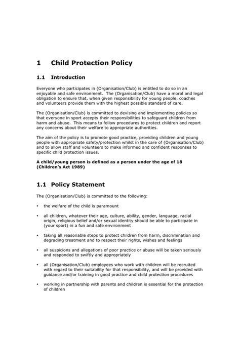 Child Protection Policy Template