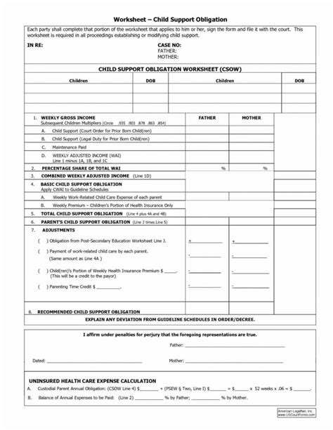 Child Support Worksheet Florida