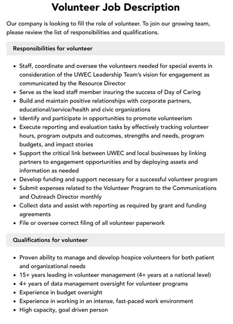 Childcare Volunteer Job Description