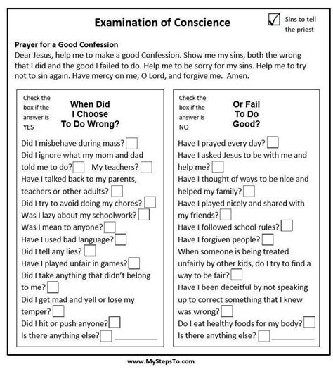 Children's Examination Of Conscience Printable