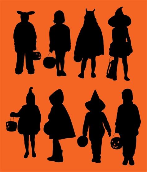 Download Children Trick or Treating Silhouettes Design Set SVG File - SVG Design Silhouette For Crafts