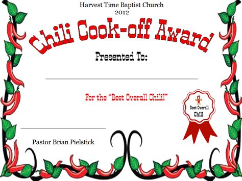 Chili Cook Off Certificate Template