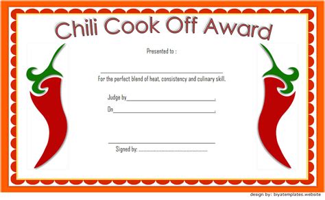 Chili Cook Off Winner Certificate Template