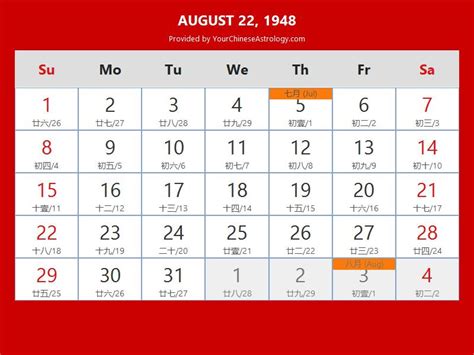 Chinese Calendar 1948