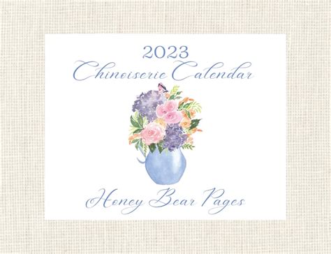 Chinoiserie Desktop Calendar / 2023 / Watercolor Calendar / Available