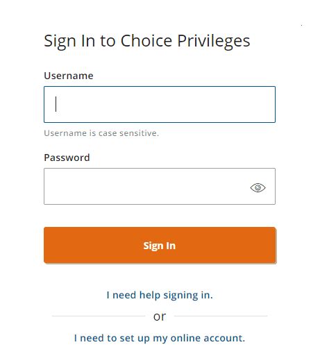 Choice Privileges Login Page