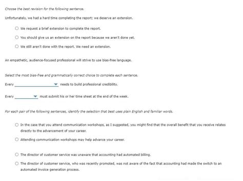 Choose The Best Option To Complete Each Sentence