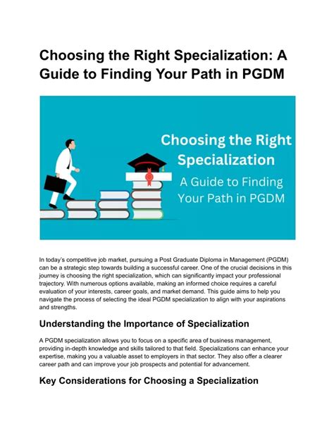 Choosing Your Path and Specialization