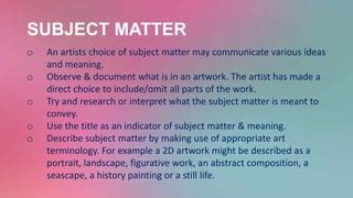 Choosing Your Subject Matter