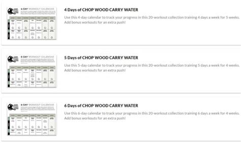 Chop Wood Carry Water Workout Calendar