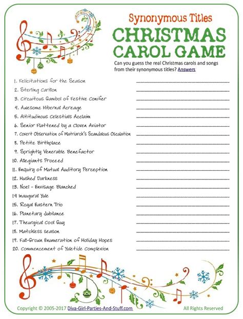 Christmas Carol Guessing Game Printable