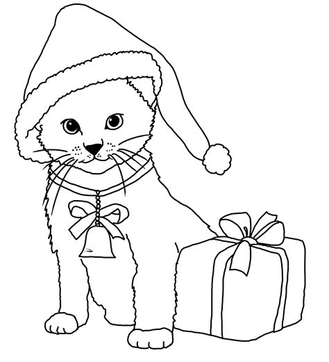 Christmas Cat Coloring Page Printable