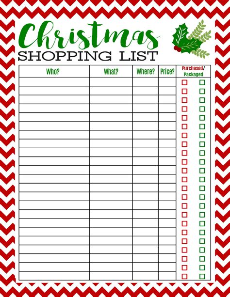 Christmas Gift List Printable Free