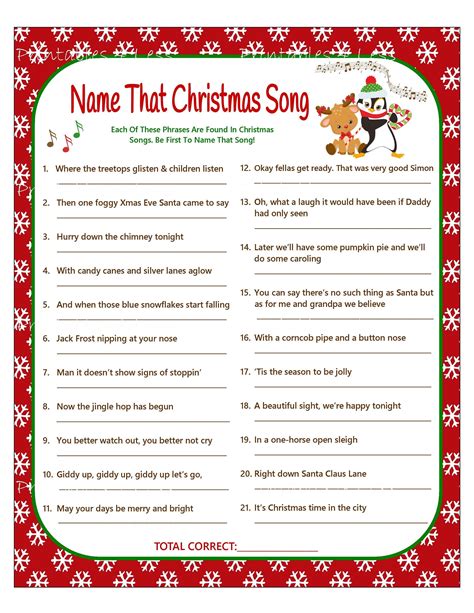 Christmas Song Game Printable