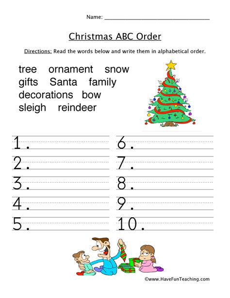Christmas Abc Order Worksheets