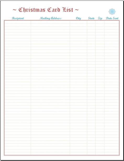 Christmas Card List Template - https://www.spreadsheetshoppe.com/