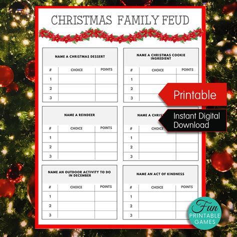 Christmas Family Feud Game Printable