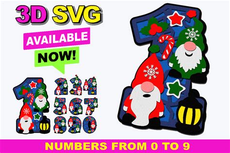 Christmas Gnome Numbers 3D SVG