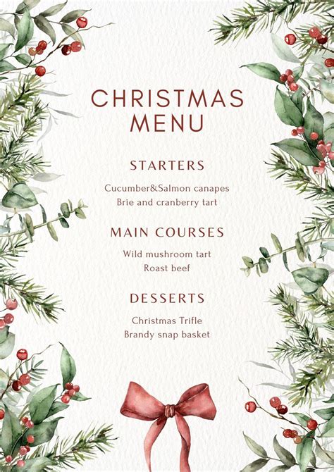 Christmas Menu Template Christmas Menu PDF Wedding Menu