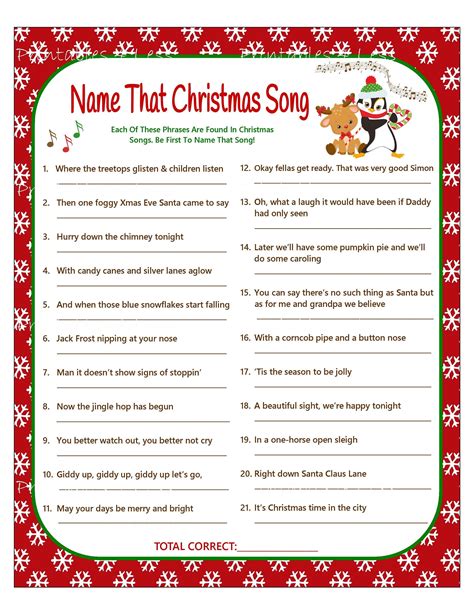 Christmas Picture Song Game Answers
