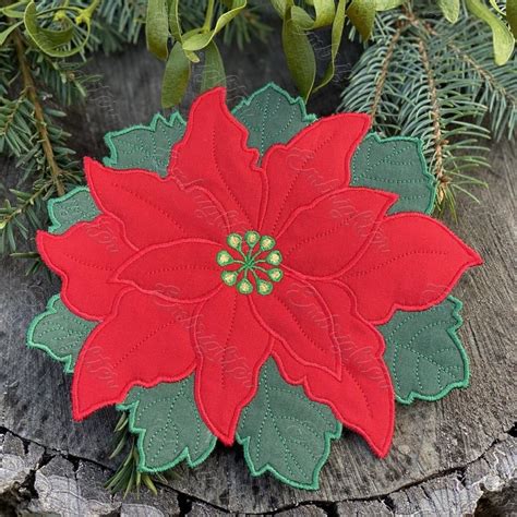 Christmas Poinsettias Ornament Embroidery