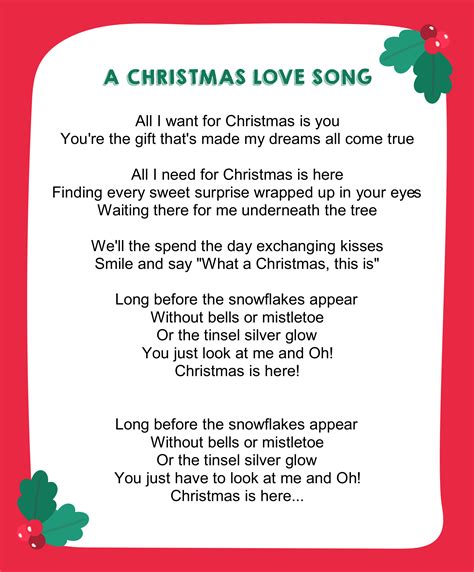 Christmas Printable Song Lyrics