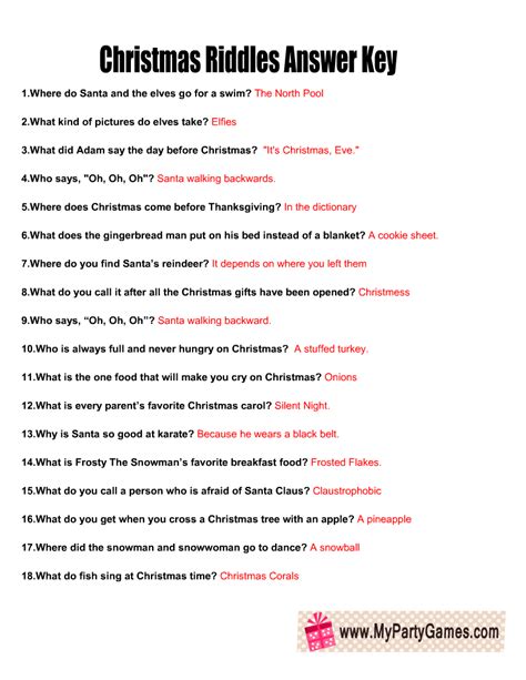 Christmas Riddles Answer Key