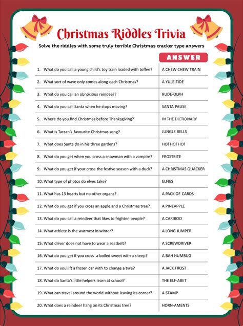 Christmas Trivia Christmas Riddles Printable