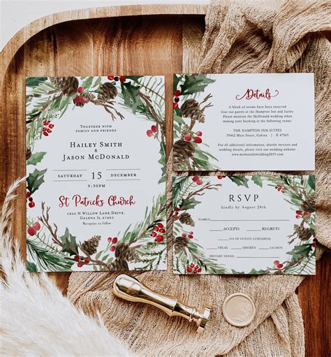 Capture the Spirit of Love & Joy: Celebrate Your Christmas Wedding with these Beautiful Picture-Perfect Invitations!