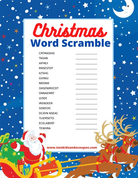 Christmas Word Scramble Free Printable