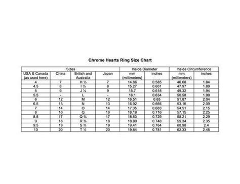 Chrome Hearts Sizing Chart
