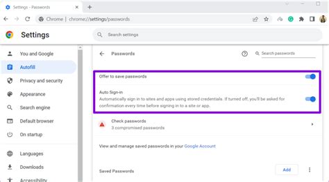 Chrome password enable disable