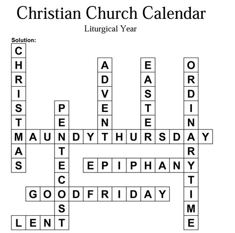 Church Calendar Crossword