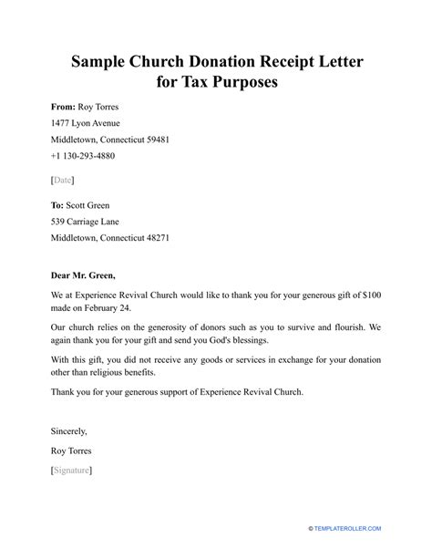 Church Donation Tax Deduction Receipt Template