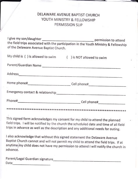 Church Editable Permission Slip Template