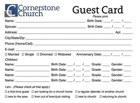 Church Visitor Card Template Word