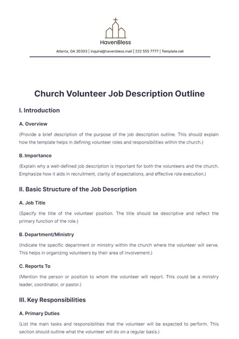 Church Volunteer Job Description For Resume