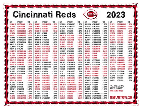 Cincinnati Reds 2023 Schedule Printable