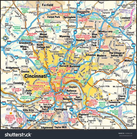 Cincinnati Ohio Area Map Stock Vector (Royalty Free) 143966188