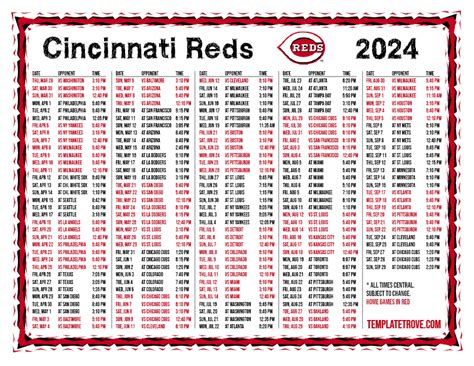 Cincinnati Reds Schedule 2024 Printable