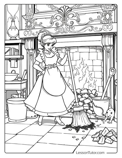 Cinderella The Fire Place Coloring Page