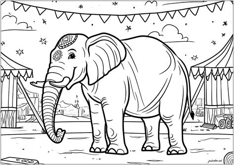 Circus Elephant Coloring Page To Kids