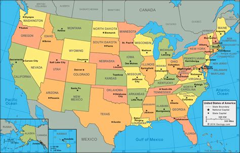 Large attractive political map of the USA.with capital and main cities