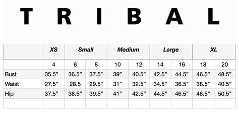 Civil Regime Size Chart