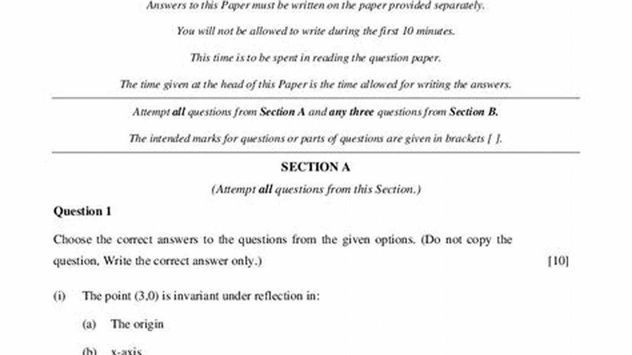 Class 10 Icse Math Specimen Paper 2025 Solved
