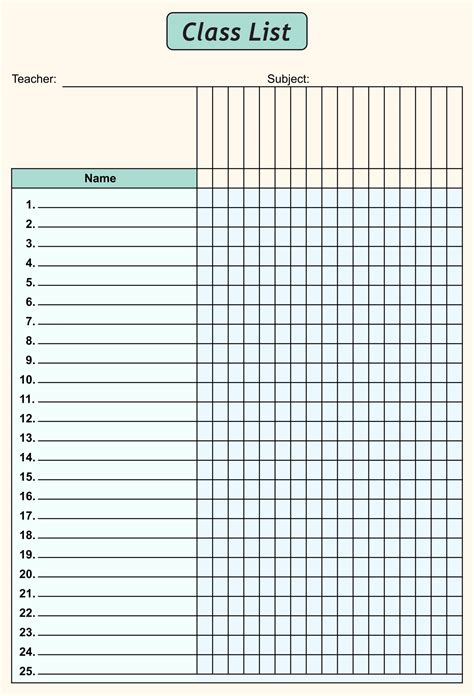 Class Checklist Template