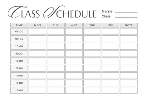Class Schedule Printable Class Schedule Printable