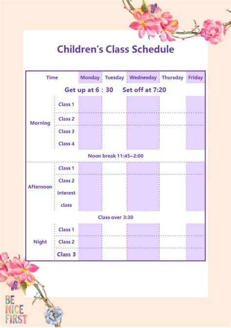 Class Schedule Template Word