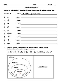 Classify Real Numbers Worksheet